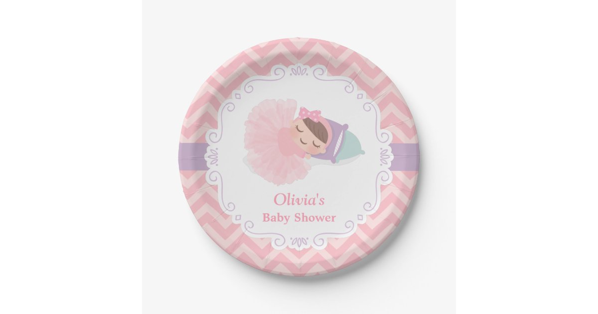 Sleeping Ballerina Tutu Baby Girl Shower Supplies Paper Plate