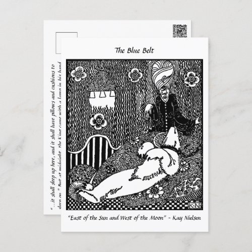 Sleeping bear and King of Arabia vintage drawing Postcard