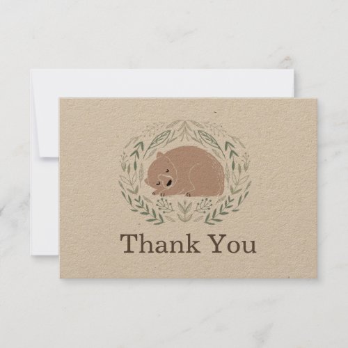 Sleeping bear baby shower thank you flat card