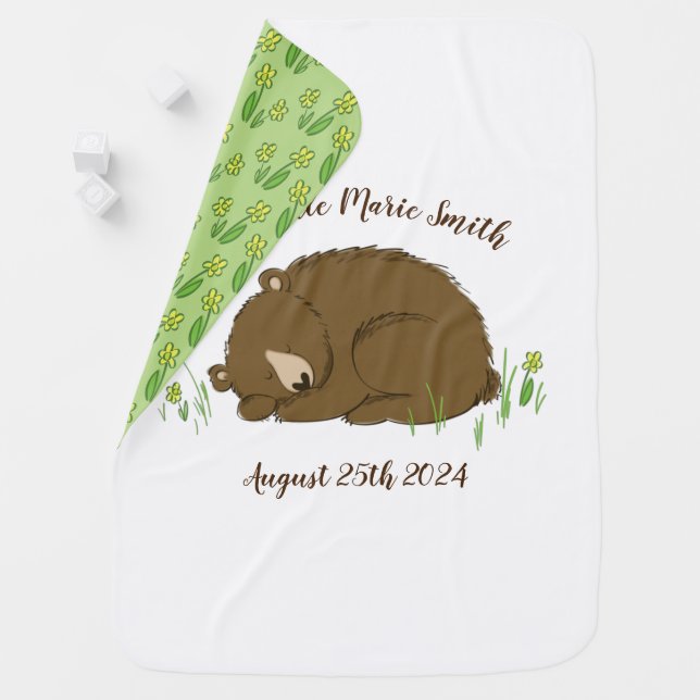 Sleeping Bear Baby Shower Woodland Blanket (In Situ)