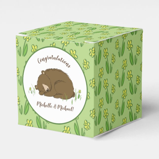 Sleeping Bear Baby Shower Woodland Favor Boxes (Front Side)