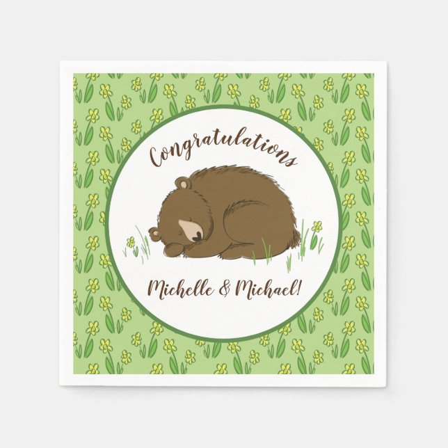 Sleeping Bear Baby Shower Woodland Napkins (Front)