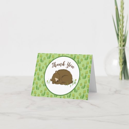 Sleeping Bear Baby Shower Woodland Thank You Card