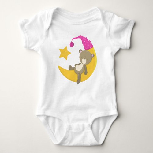 Sleeping Bear Bear On The Moon Cute Bear Baby Bodysuit