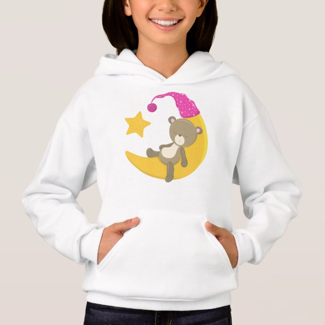 Sleeping Bear, Bear On The Moon, Cute Bear Hoodie (Front)