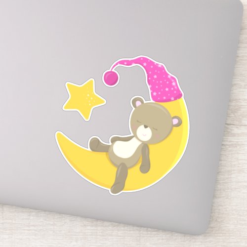 Sleeping Bear Bear On The Moon Cute Bear Sticker