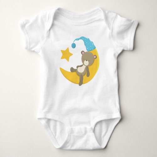 Sleeping Bear Cute Bear Bear On The Moon Baby Bodysuit