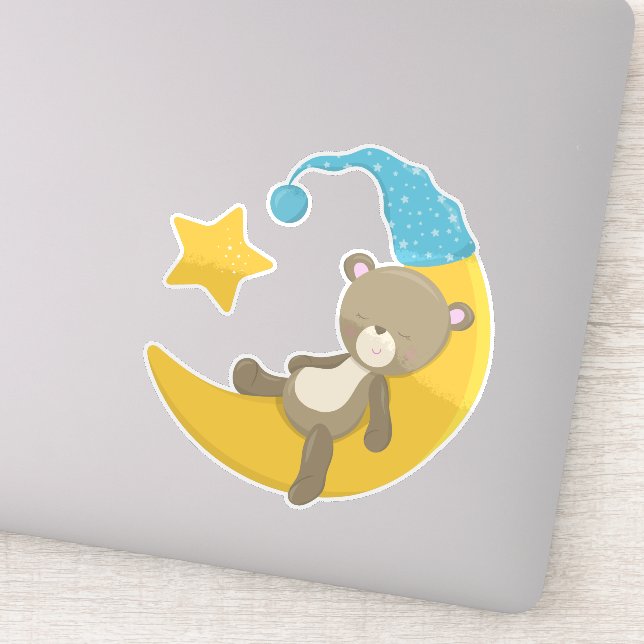 Sleeping Bear, Cute Bear, Bear On The Moon Sticker (Detail)