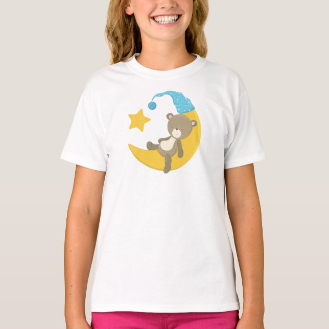 Sleeping Bear, Cute Bear, Bear On The Moon T-Shirt (Front)