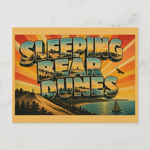 Sleeping Bear Dunes Michigan Sand Dunes Lake Art Postcard