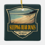 Sleeping Bear Dunes National Lakeshore Emblem Ceramic Ornament<br><div class="desc">Sleeping Bear Dunes vector artwork design. The park is known for the huge scalable dunes of the Dune Climb. Beaches include Platte River Point,  where the river flows into the lake.</div>