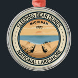 Sleeping Bear Dunes National Lakeshore Michigan Metal Ornament<br><div class="desc">Sleeping Bear Dunes vector artwork design. The park is known for the huge scalable dunes of the Dune Climb. Beaches include Platte River Point,  where the river flows into the lake.</div>