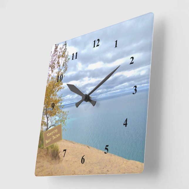 SLEEPING BEAR DUNES OVERLOOKING LAKE MICHIGAN SQUARE WALL CLOCK (Angle)
