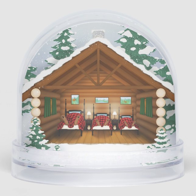 Sleeping Bear Family in Log Cabin Custom Snow Globe (Front)