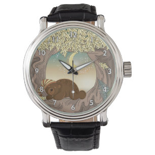 Sleeping Bear in the Woods Under the Moon Cartoon Watch
