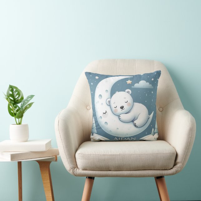 Sleeping Bear Personalized Baby Name  Throw Pillow (Chair)