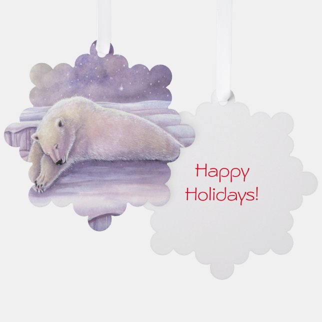 Sleeping Bear Polar Bear Christmas Art Ornament Card (Front/Back)