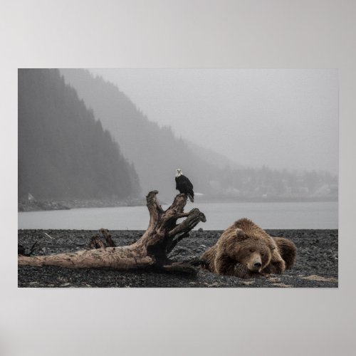 Sleeping Bear Rustic Eagle Alaska Landscape Poster