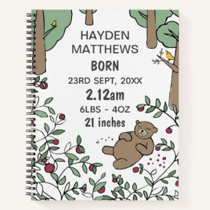 Sleeping Bear Woodland Personalised Baby Journal