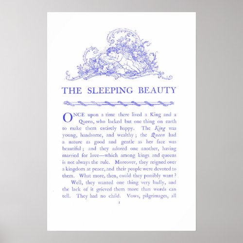 Sleeping Beauty Fairy Tale Book Blue Poster