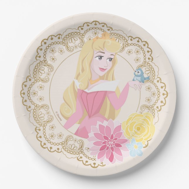 Sleeping Beauty | Floral Gold Confetti Paper Plates (Front)