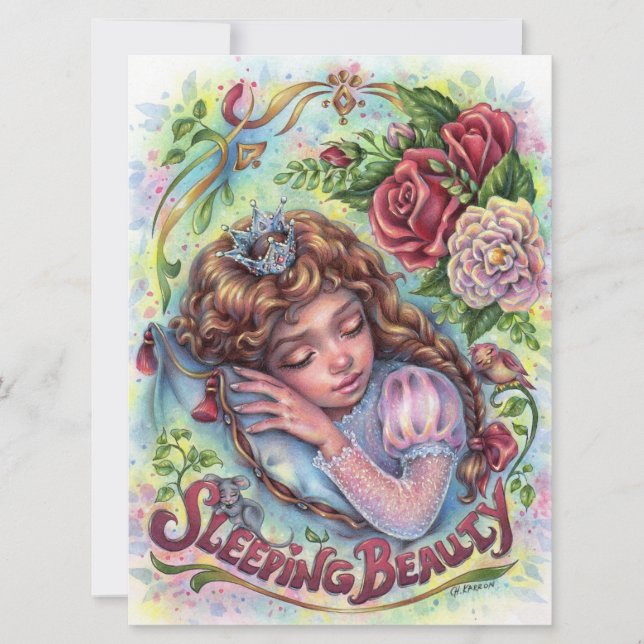 Sleeping Beauty Princess Fairytale Flower Art Card (Front)