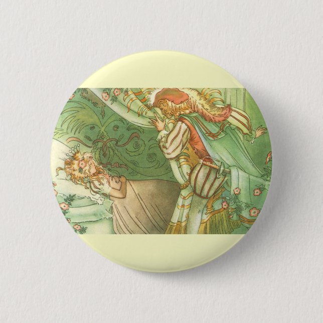 Sleeping Beauty Princess, Vintage Fairy Tale Pinback Button (Front)