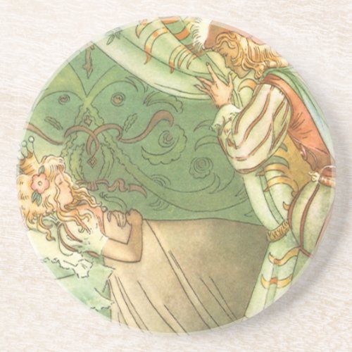 Sleeping Beauty Princess Vintage Fairy Tale Sandstone Coaster