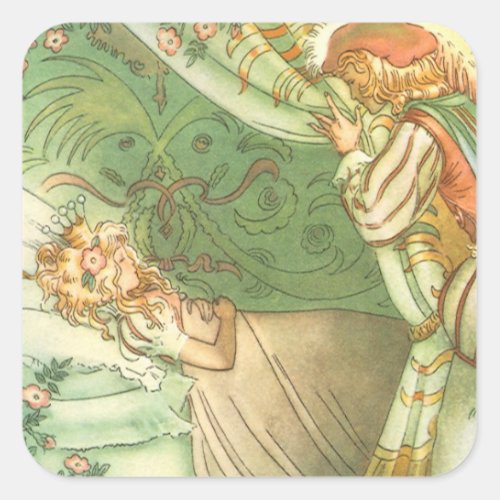 Sleeping Beauty Princess Vintage Fairy Tale Square Sticker