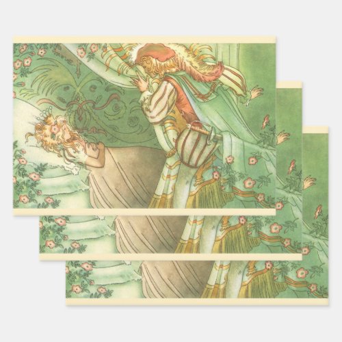 Sleeping Beauty Princess Vintage Fairy Tale Wrapping Paper Sheets
