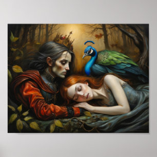 Sleeping Beauty tale wit peacock and prince Poster
