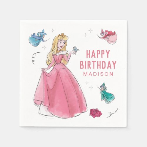 Sleeping Beauty  Watercolor Birthday Napkins