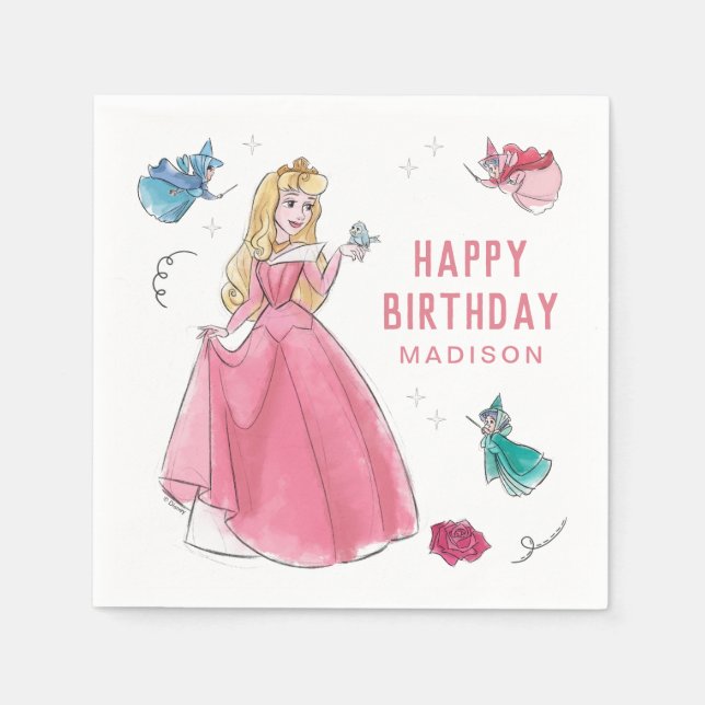Sleeping Beauty | Watercolor Birthday Napkins (Front)
