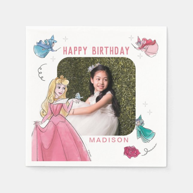 Sleeping Beauty | Watercolor Birthday Napkins (Front)