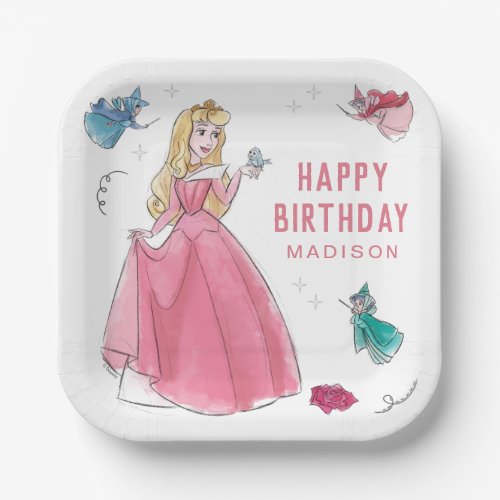 Sleeping Beauty  Watercolor Birthday Paper Plates