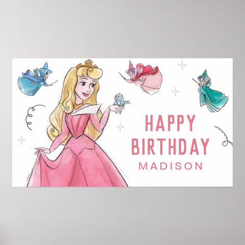 Sleeping Beauty  Watercolor Birthday Poster
