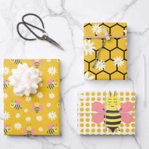 Sleeping Bee Cartoon Pattern Wrapping Paper Sheets