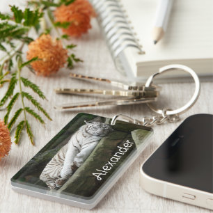 Sleeping Bengal White Tiger Photography Name Keychain
