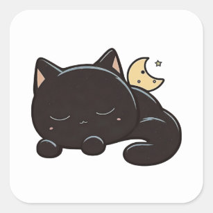 Simple Black Cat Sticker, HQ2, Black Cat, Cute, Adorable