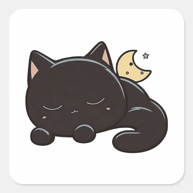 Sleeping Black Cat Sticker Kawaii (Front)