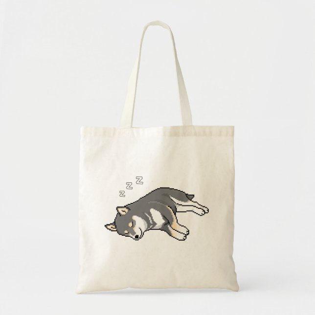 Sleeping Black & Tan Shiba Inu Dog Pixelart Tote Bag (Front)