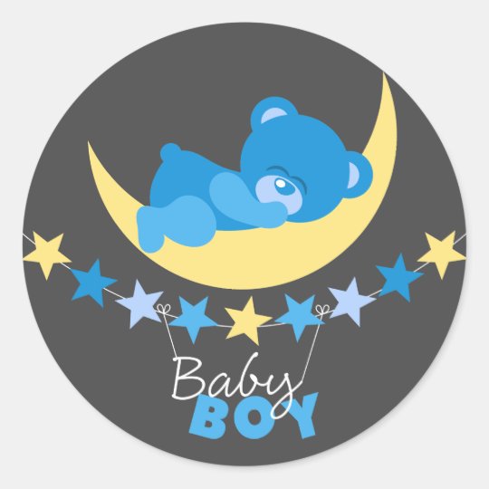 Sleeping Blue Boy Teddy Bear On Moon Baby Shower Classic