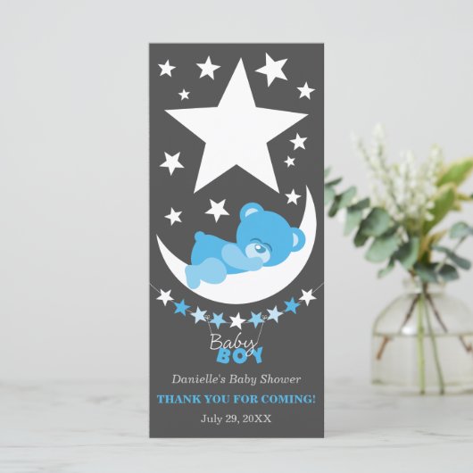 Sleeping Blue Boy Teddy Bear Thank You Favor (Standing Front)