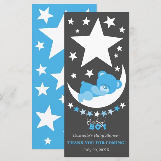 Sleeping Blue Boy Teddy Bear Thank You Favor (Front/Back)