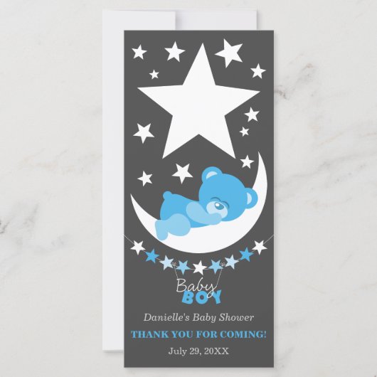 Sleeping Blue Boy Teddy Bear Thank You Favor (Front)