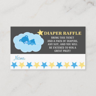 Sleeping Blue Teddy Bear Diaper Raffle Tickets Enclosure Card