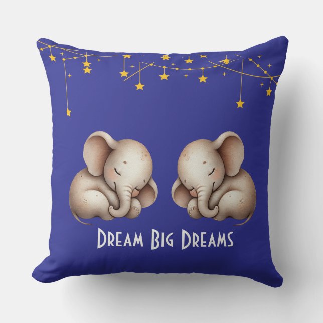 Sleeping Boho Elephants Dream Big Dreams Throw Pillow (Front)