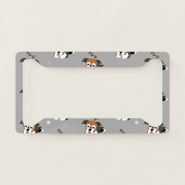 Sleeping Boxer Dog Puppy Animal Lover ZZZ Pet License Plate Frame (Front)