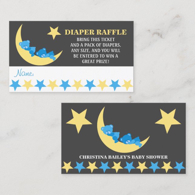 Sleeping Boy Teddy Bears Diaper Raffle Tickets Enclosure Card (Front/Back)