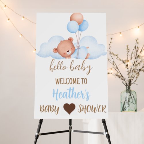Sleeping Brown Bear Baby Shower Welcome Sign